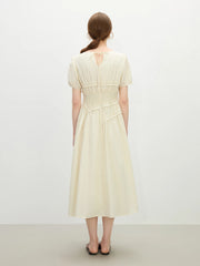 Elegant O-Neck Short Sleeve Hepburn Style Holiday Midi Dress