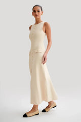 Elegant O Neck Sleeveless Single Breasted Fake Pockets Bodycon Knitted Long Dresses
