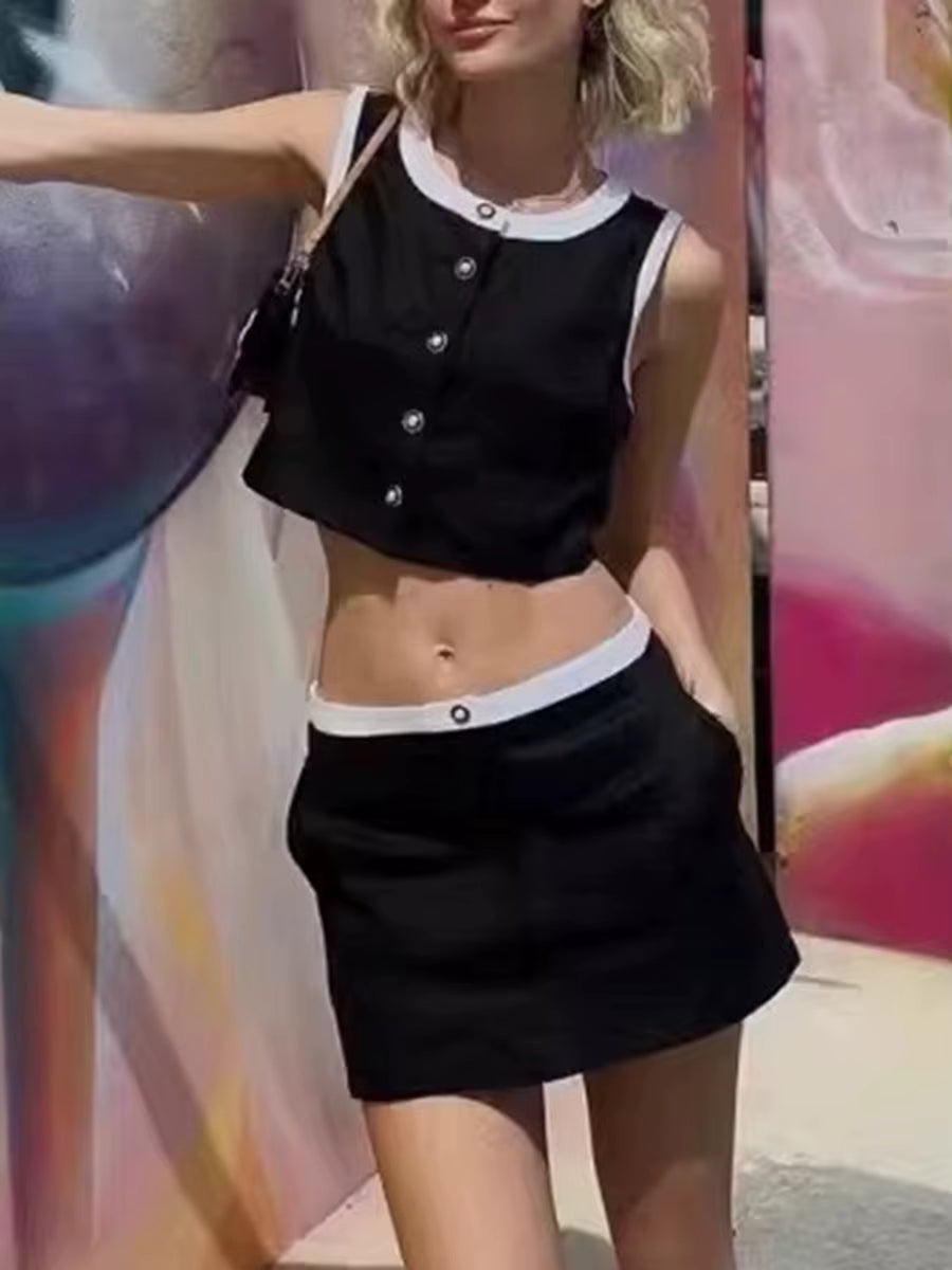 Elegant O-Neck Sleeveless Top And High Waist Shorts Two Piece Set