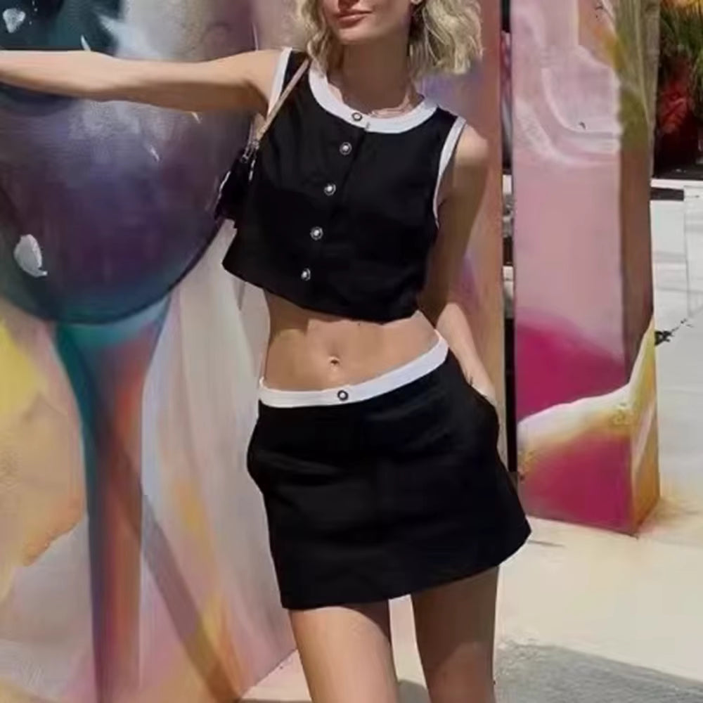 Elegant O-Neck Sleeveless Top And High Waist Shorts Two Piece Set