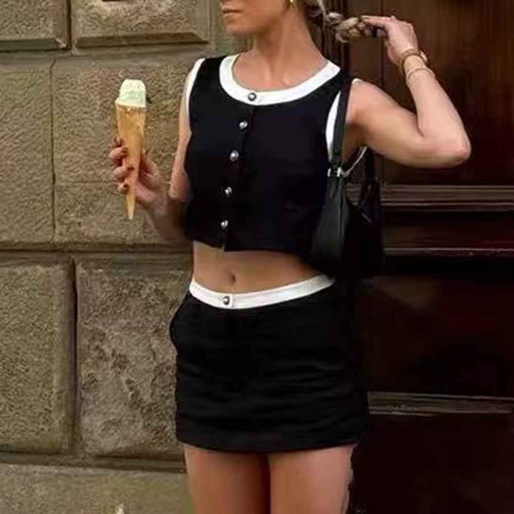 Elegant O-Neck Sleeveless Top And High Waist Shorts Two Piece Set