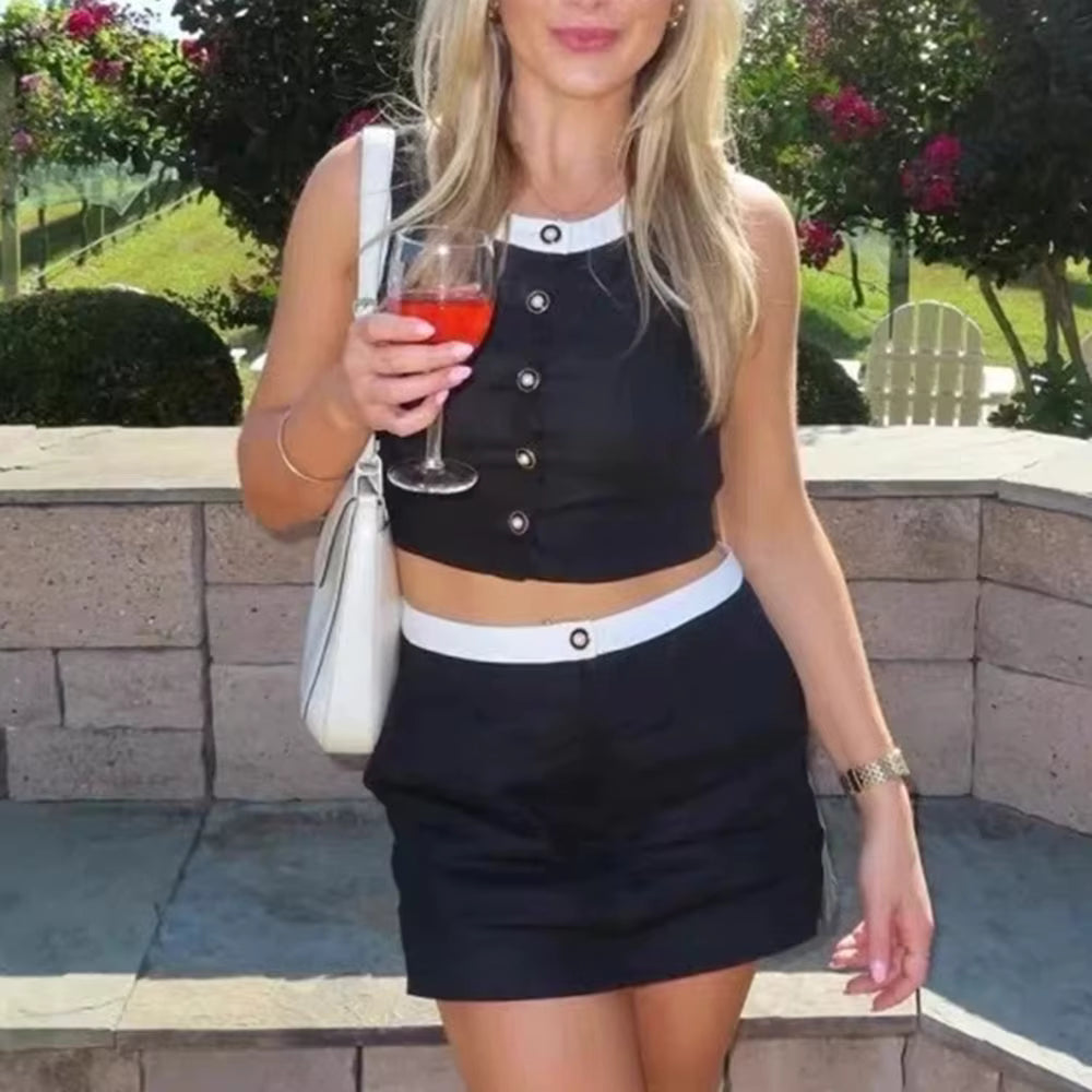 Elegant O-Neck Sleeveless Top And High Waist Shorts Two Piece Set