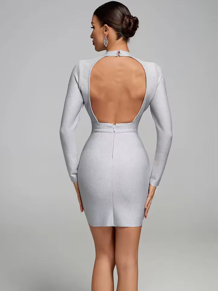Elegant O-Neck Zipper Evening Birthday Club Bandage Party Bodycon Dress