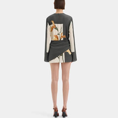 Elegant O-neck Floral Patchwork Long Sleeve Loose Mini Dress