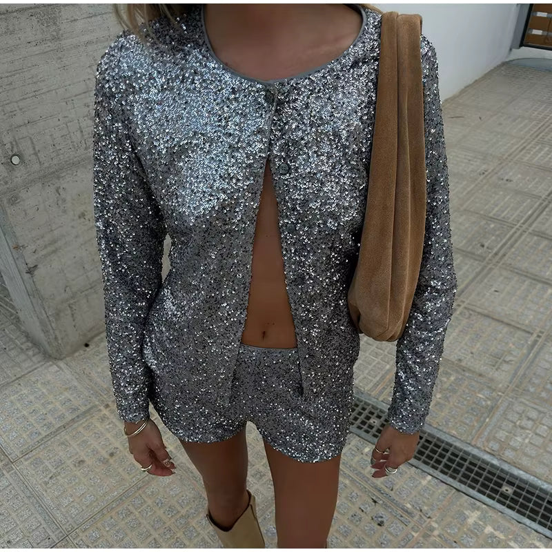 Elegant O-neck Single Breasted Jacket Mini Short Pants Set
