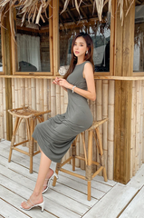 Elegant O neck Sleeveless Folds Bodycon Sheath Pencil Casual Office Party Dress