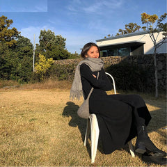 Elegant O-neck Slim Waist Midi Sweater Dress