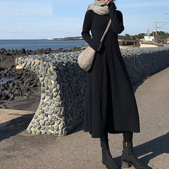 Elegant O-neck Slim Waist Midi Sweater Dress