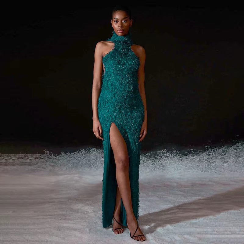 Elegant Off Shoulder High Slit Party Backless Maxi Dress