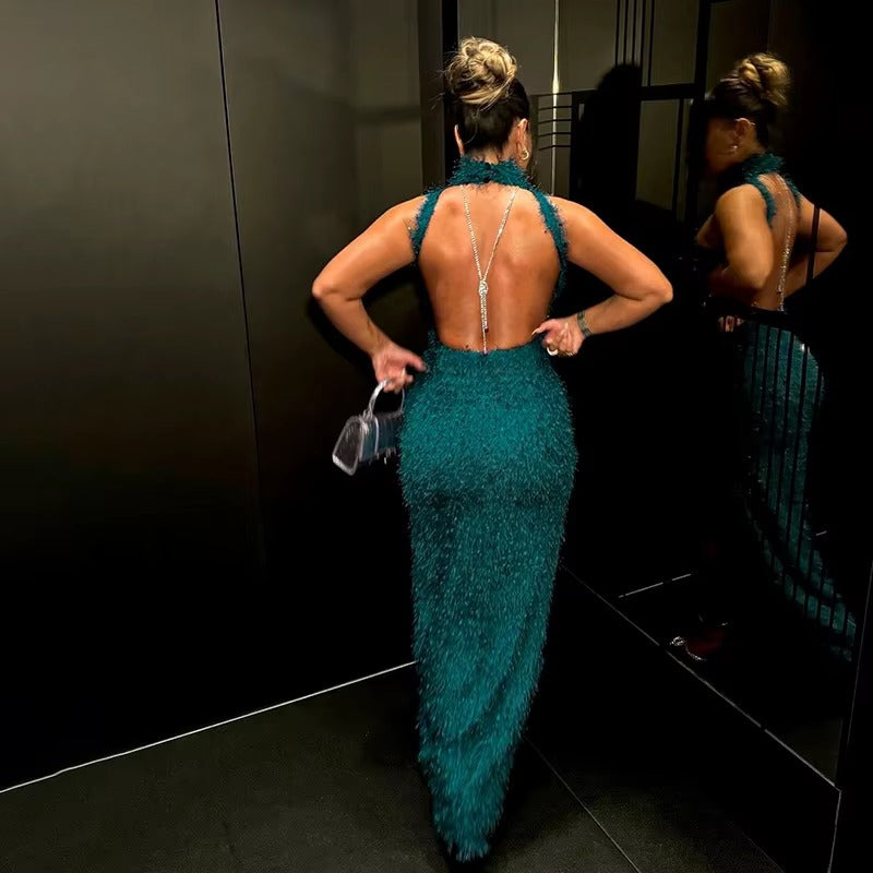 Elegant Off Shoulder High Slit Party Backless Maxi Dress