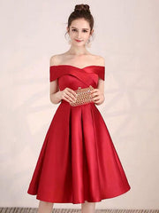 Elegant Off Shoulder Knee Length Formal Satin Cocktail Party Dress
