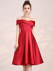Elegant Off Shoulder Knee Length Formal Satin Cocktail Party Dress