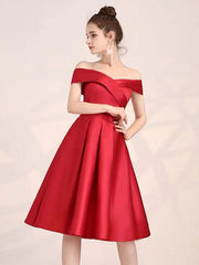 Elegant Off Shoulder Knee Length Formal Satin Cocktail Party Dress