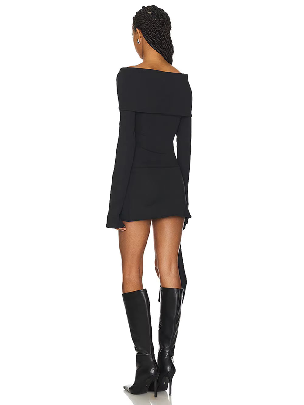 Elegant Off Shoulder Long Sleeved Slash Neck Hollow Out Tight Mini Dress