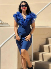 Elegant Off Shoulder Mesh Ruffled Nightclub Evening Party Bandage Bodycon Dresses