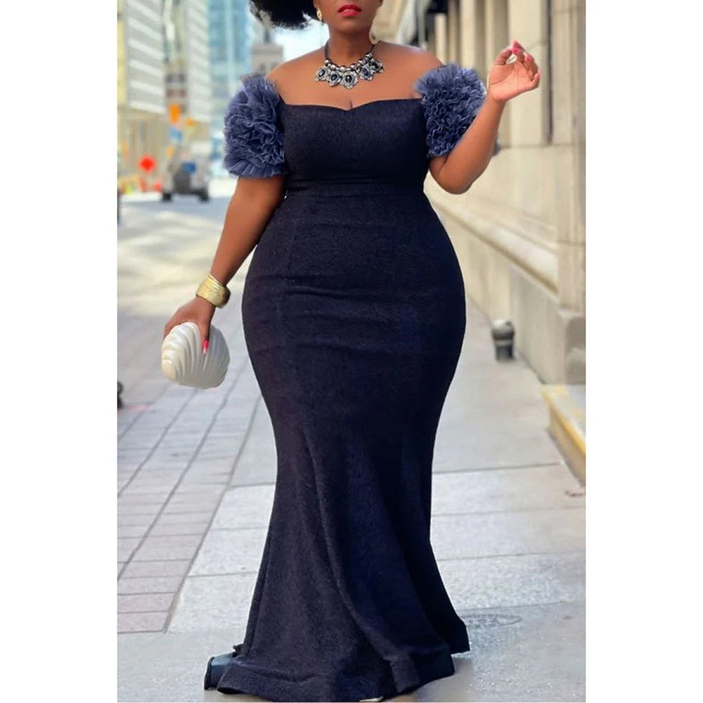 Elegant Off Shoulder Ruffle Sleeve Bodycon Maxi Dress