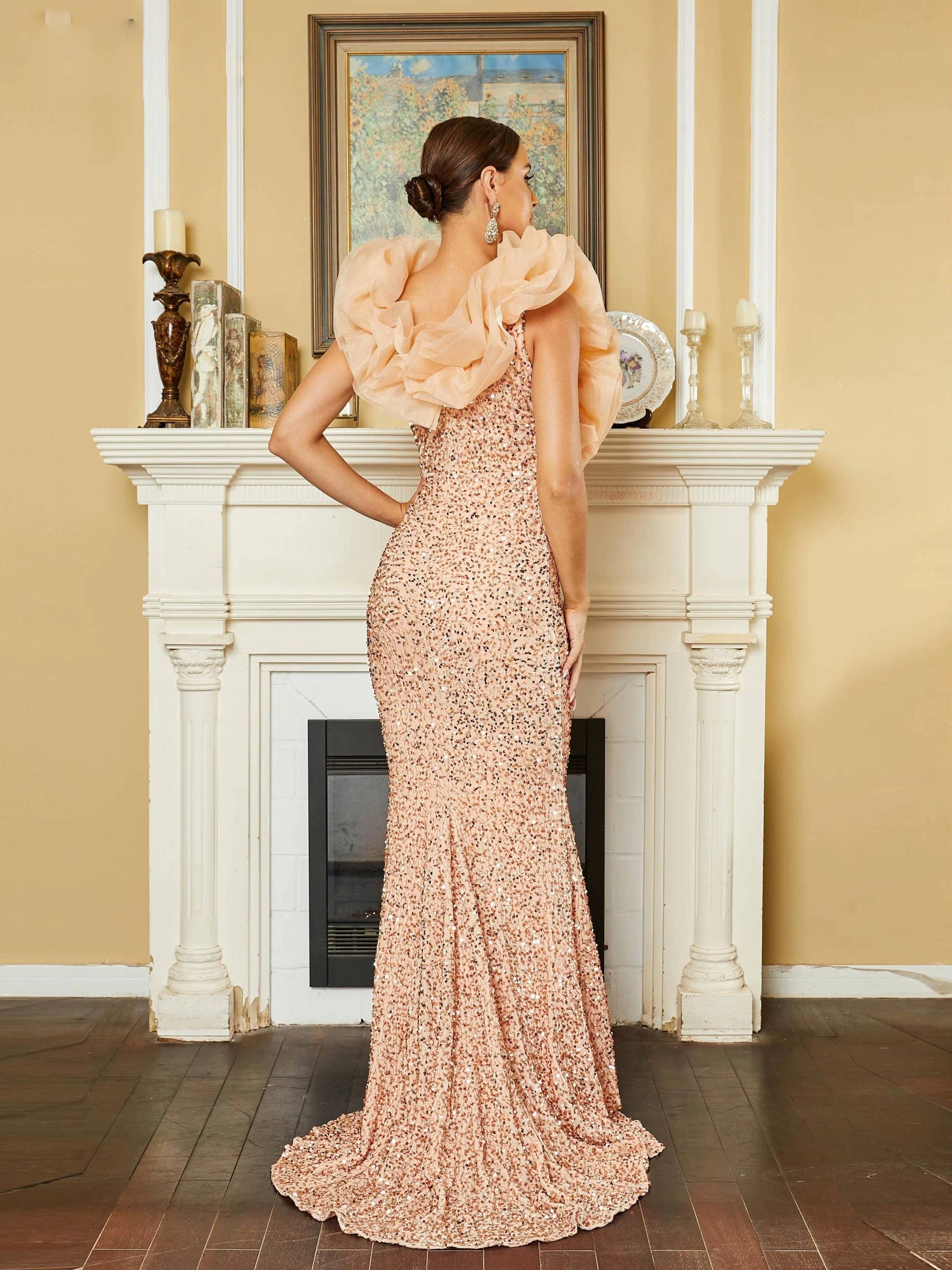 Elegant Off Shoulder Sequin Mermaid Birthday Party Maxi Dress