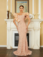 Elegant Off Shoulder Sequin Mermaid Birthday Party Maxi Dress