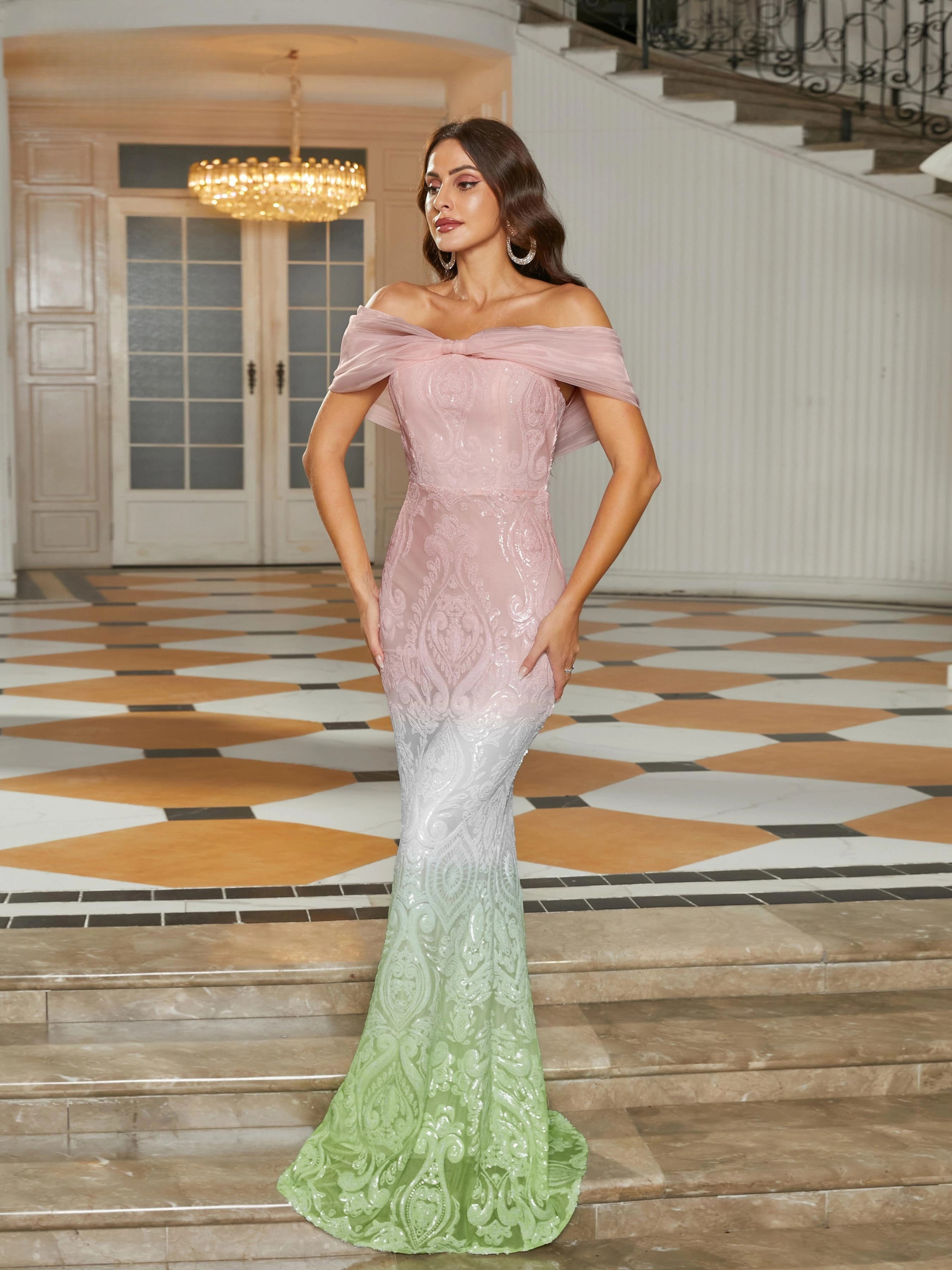 Elegant Off Shoulder Sequin Mermaid Wedding Evening Party Dress