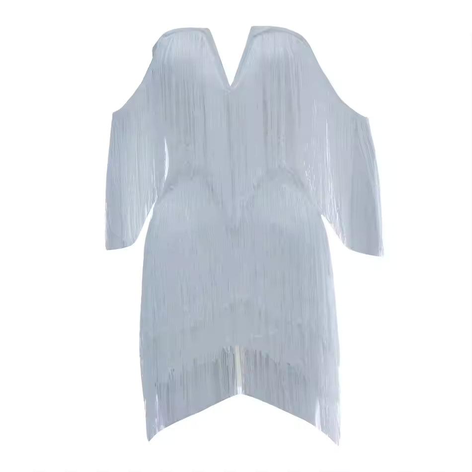 Elegant Off Shoulder Tassel Bandage Bodycon Mini Dress