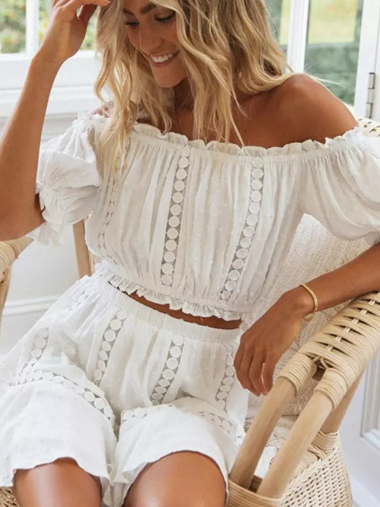Elegant Off-Shoulder Top And Shorts 2 Piece Co-ord Set