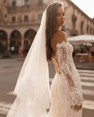 Elegant Off The Shoulder Full Sleeves Lace Floor-Length Wedding Maxi Dress