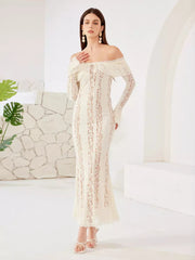 Elegant Off-shoulder Cut-Outs Bell Sleeve Bodycon Maxi Dress