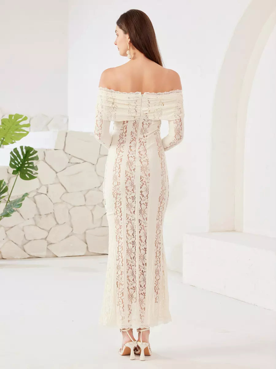 Elegant Off-shoulder Cut-Outs Bell Sleeve Bodycon Maxi Dress