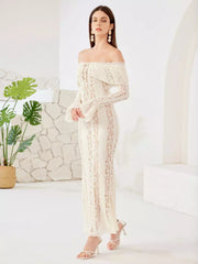 Elegant Off-shoulder Cut-Outs Bell Sleeve Bodycon Maxi Dress