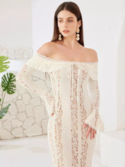 Elegant Off-shoulder Cut-Outs Bell Sleeve Bodycon Maxi Dress