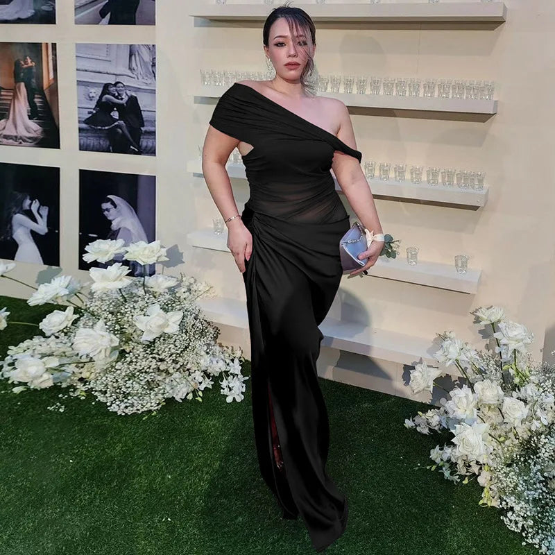 Elegant Off-shoulder Strapless Backless Sleeveless Ruched Club Long Maxi Dress