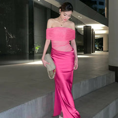 Elegant Off-shoulder Strapless Backless Sleeveless Ruched Club Long Maxi Dress