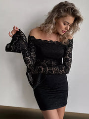 Elegant Off-the-shoulder Bell Long Sleeve Bodycon Mini dress