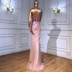 Elegant One Shoulder Beaded Party Evening Dresses