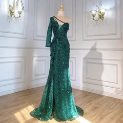 Elegant One Shoulder Beaded Party Evening Dresses