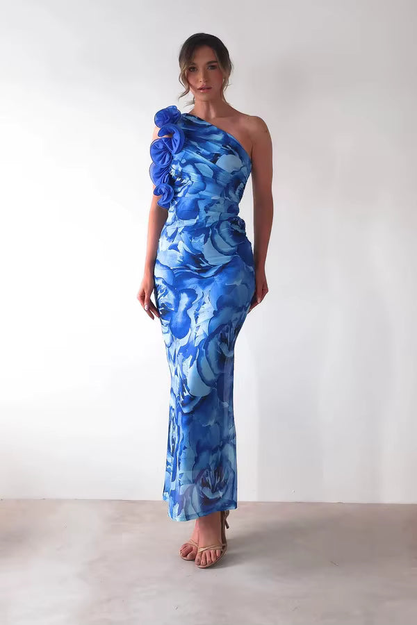 Elegant One-Shoulder Camisole Slant Shoulder Ankle-Length Maxi Dress