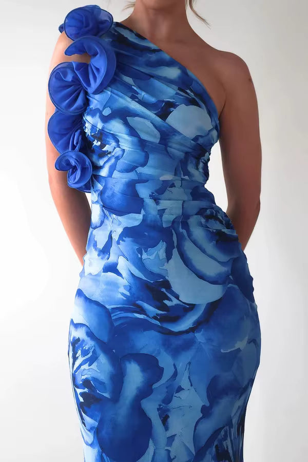 Elegant One-Shoulder Camisole Slant Shoulder Ankle-Length Maxi Dress
