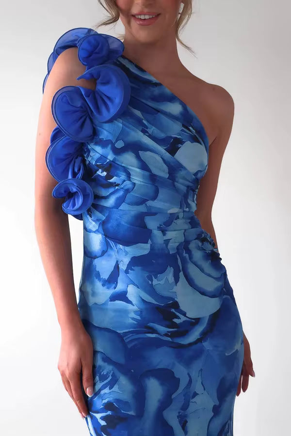 Elegant One-Shoulder Camisole Slant Shoulder Ankle-Length Maxi Dress