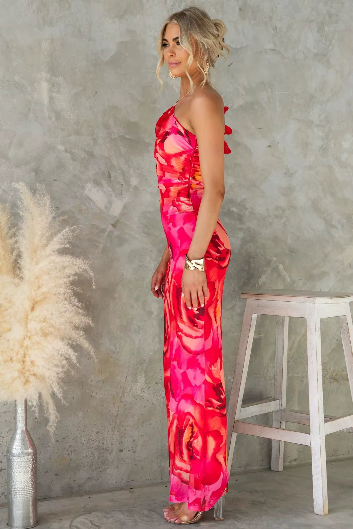 Elegant One-Shoulder Camisole Slant Shoulder Ankle-Length Maxi Dress