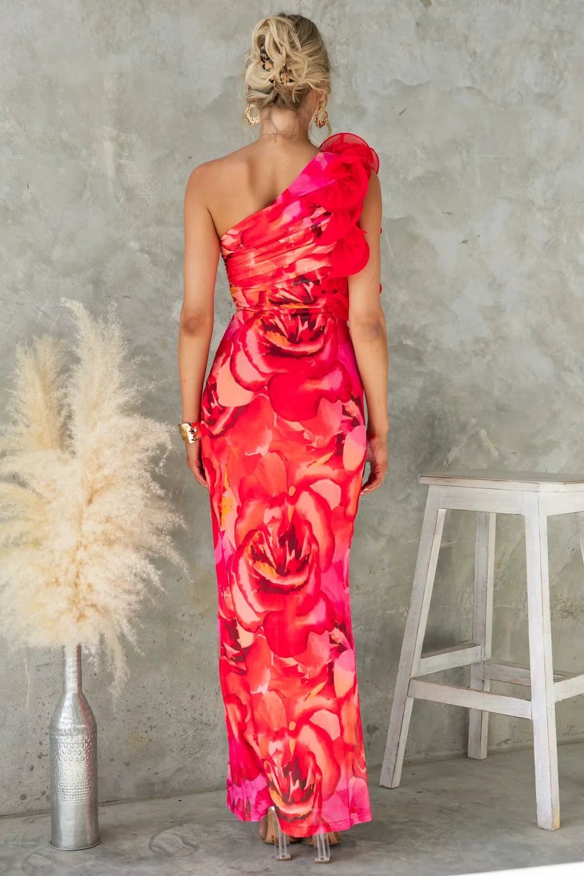 Elegant One-Shoulder Camisole Slant Shoulder Ankle-Length Maxi Dress