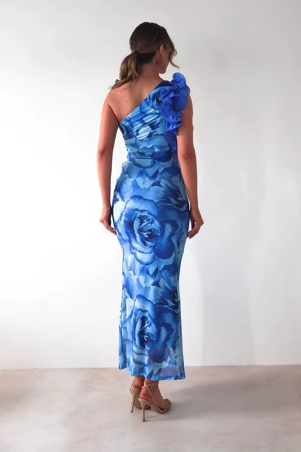 Elegant One-Shoulder Camisole Slant Shoulder Ankle-Length Maxi Dress
