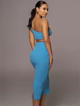 Elegant One Shoulder Cut Out Midi Bodycon Bandage Dress