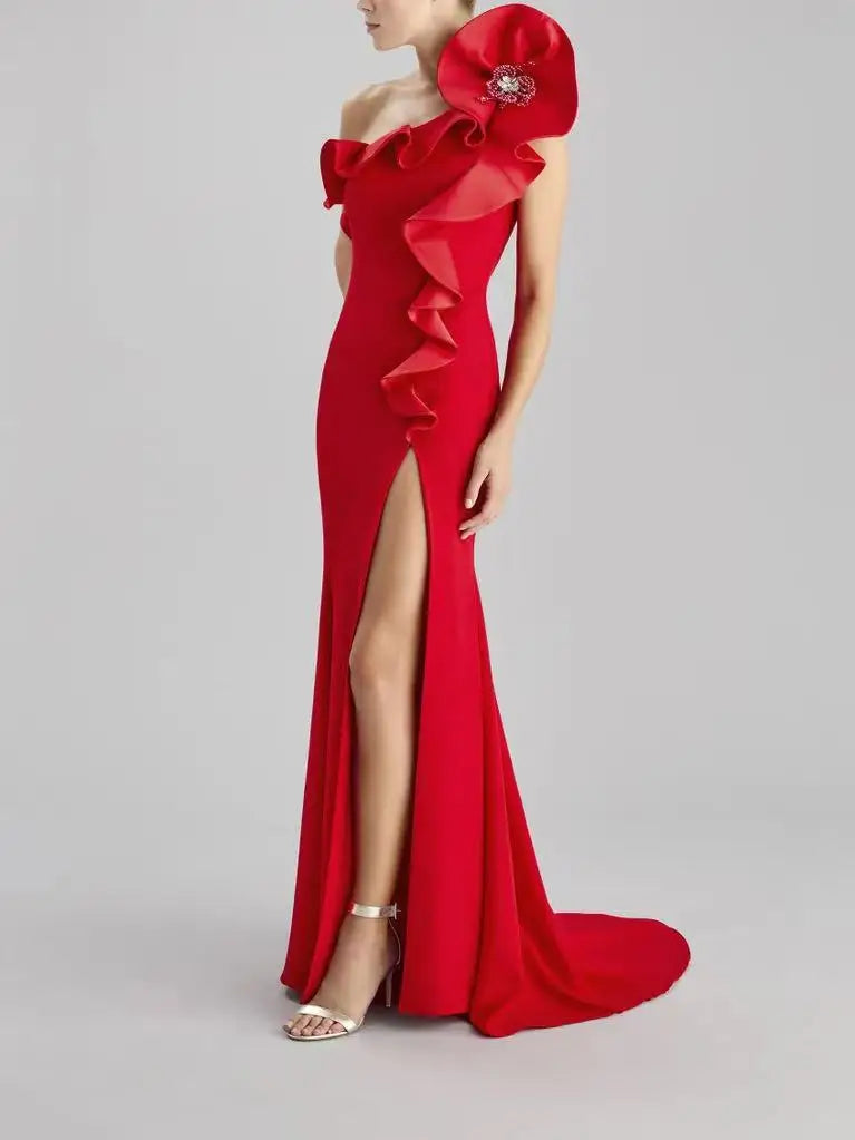 Elegant One Shoulder Florals Bodycon Bandage Long Maxi Dress