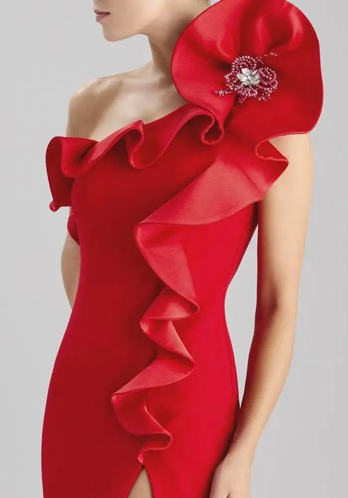 Elegant One Shoulder Florals Bodycon Bandage Long Maxi Dress