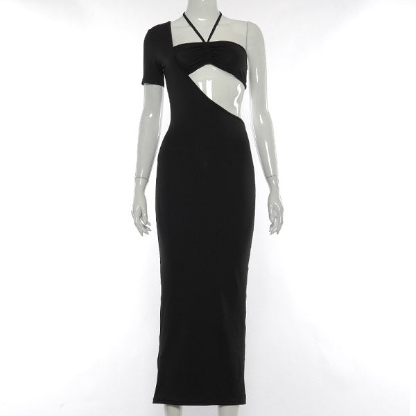 Elegant One Shoulder Halter Neck Cut Out Bodycon Dress
