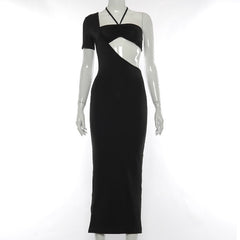Elegant One Shoulder Halter Neck Cut Out Bodycon Dress