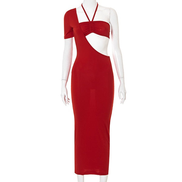 Elegant One Shoulder Halter Neck Cut Out Bodycon Dress