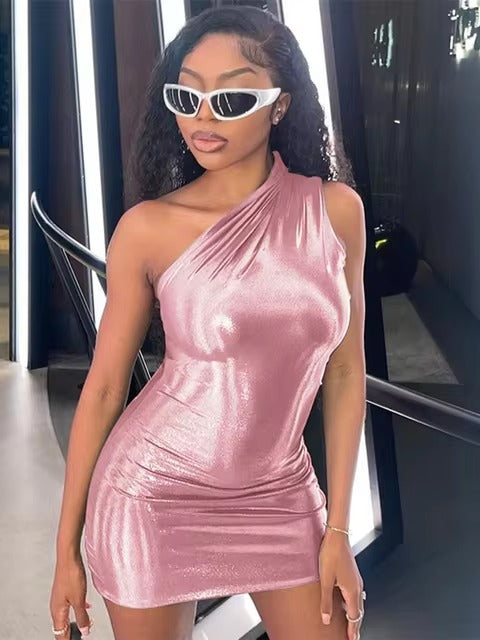 Elegant One Shoulder Irregular Skinny Bodycon Mini Dresses