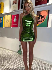 Elegant One Shoulder Irregular Skinny Bodycon Mini Dresses