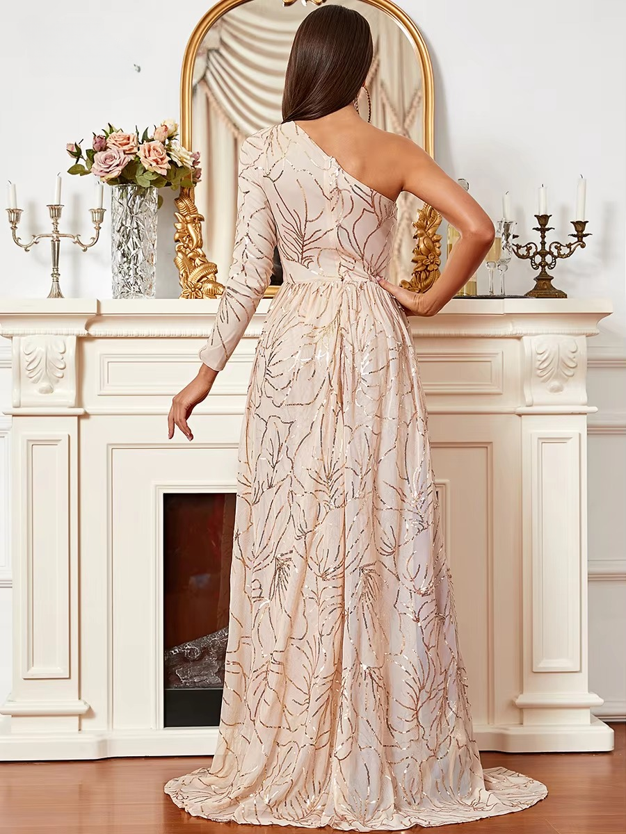 Elegant One Shoulder Sequin A Line Cocktail Party Dress